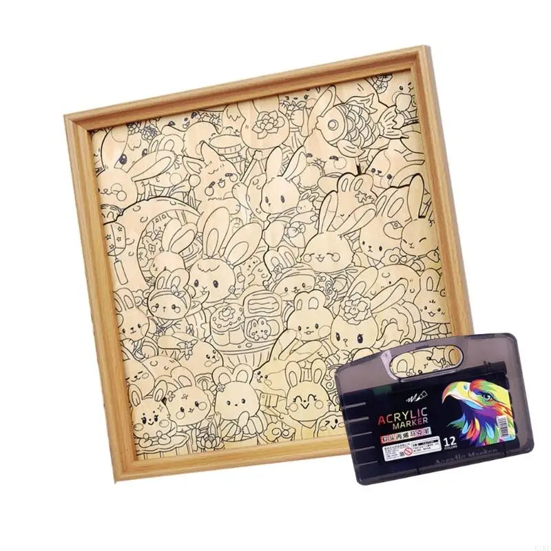 Educational Painting Puzzle Toy Set with Wooden Rabbit Slices For Children Student Art Drawing and Home Decoration K1KF Quake