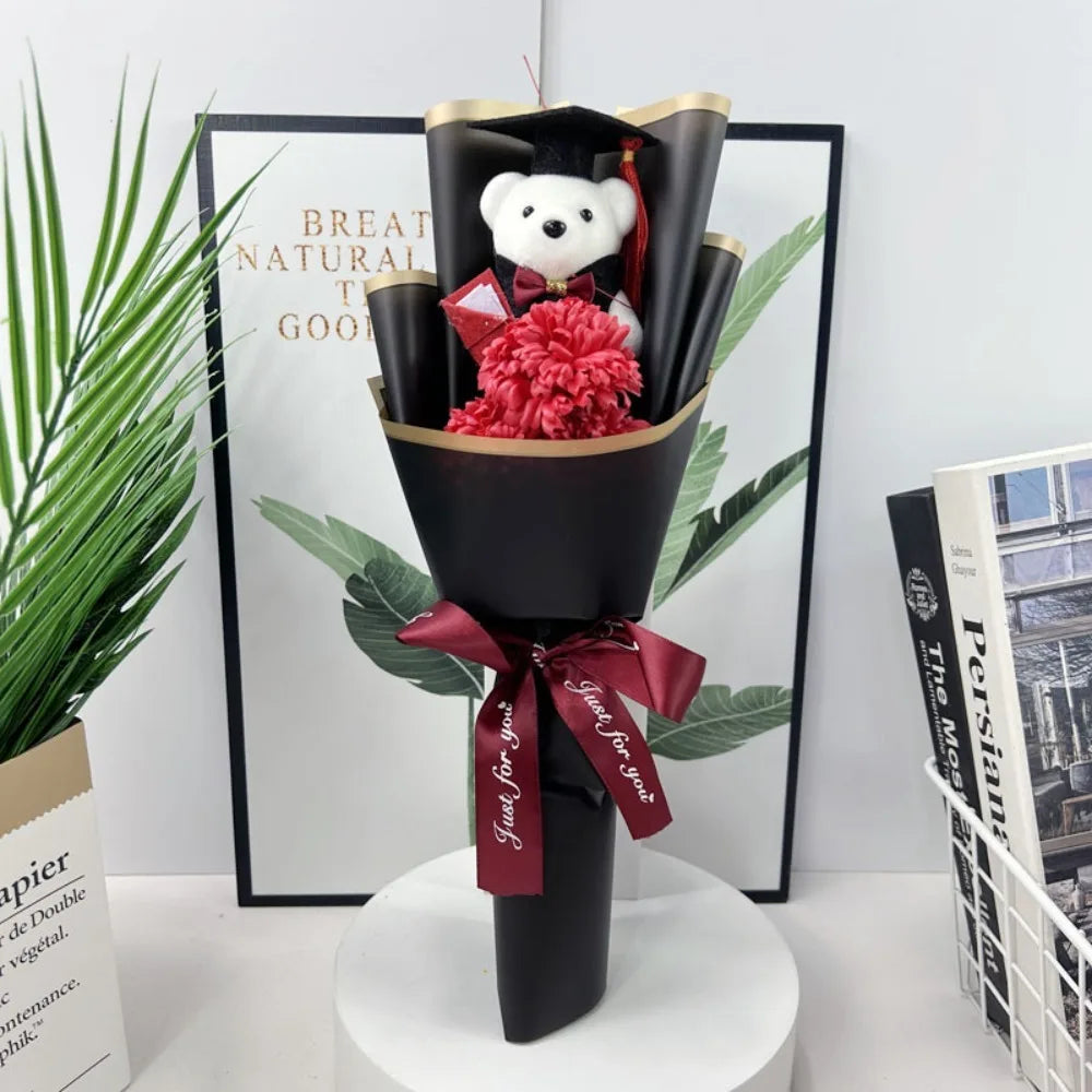Sunflower Bear Bouquet Rose Plush Toy Sunflower Soap Flower Bouquet Decoration Graduation Gift Cartoon Lovely Bear Quake C