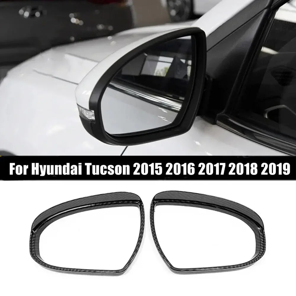 For Hyundai Tucson 2015-2019 Car Rearview Side Mirror Rain Eyebrow Shield Cover Frame Sticker Protector Exterior Part Carbon Quake