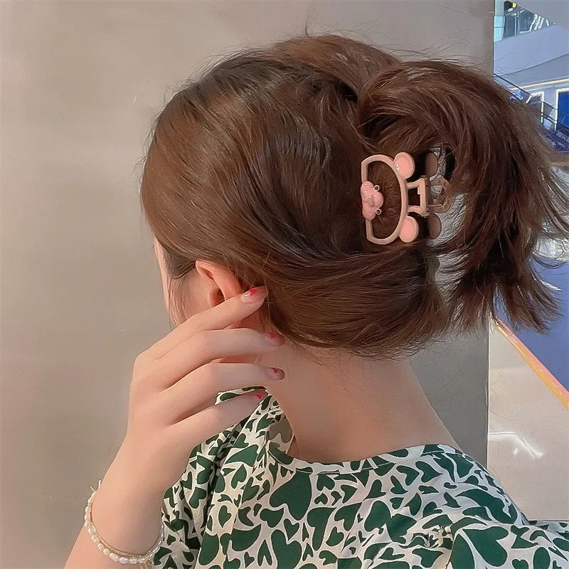 Korean Fashion Hair Grab Clip for Girls Ins Cute Pink Bear Cat Red Cherry Back Head Grab Clip for Women Hair Styling Accessories Quake