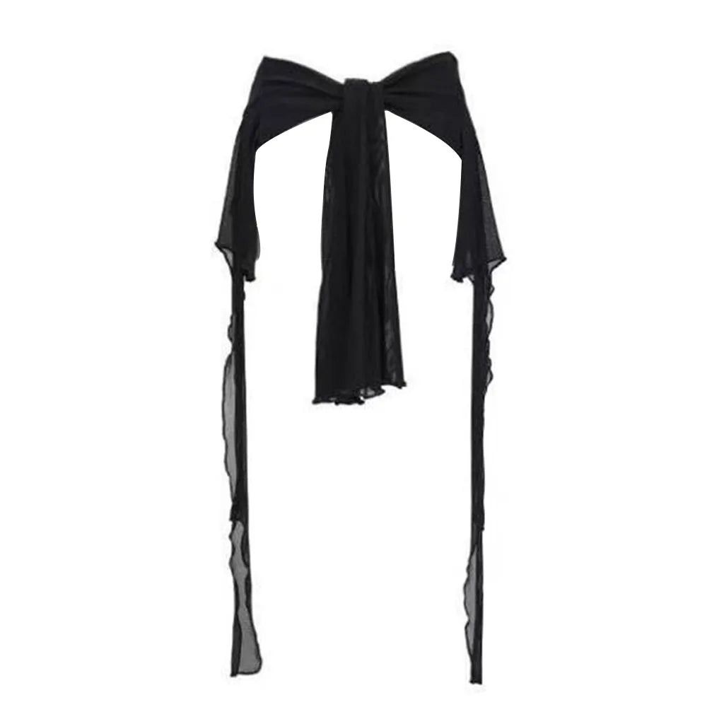 Jeans Pants Decor Irregular Jazz Dance Scarf See Through Harajuku Hip-hop Scarf Streetwear High Waist Waistband Quake Black One Size