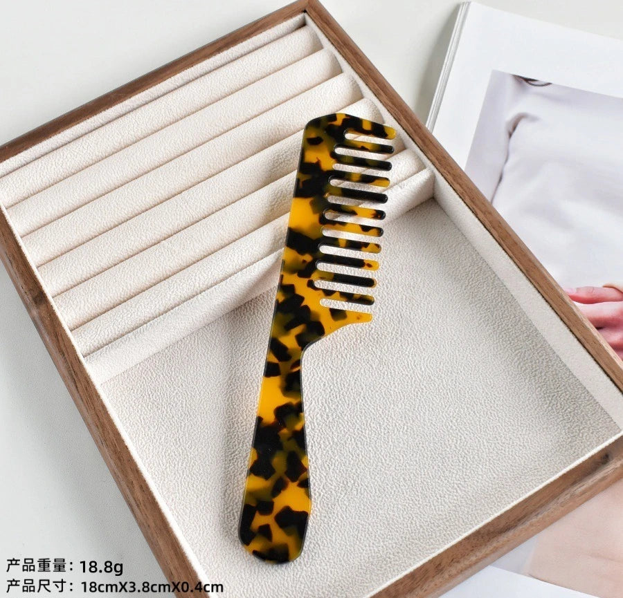 Acetic Acid Wide Teeth Comb Long Handle Women Girls Smooth Hair Comb Portable Traveling Styling Comb Comfortable Holiday Gifts Quake NO.6
