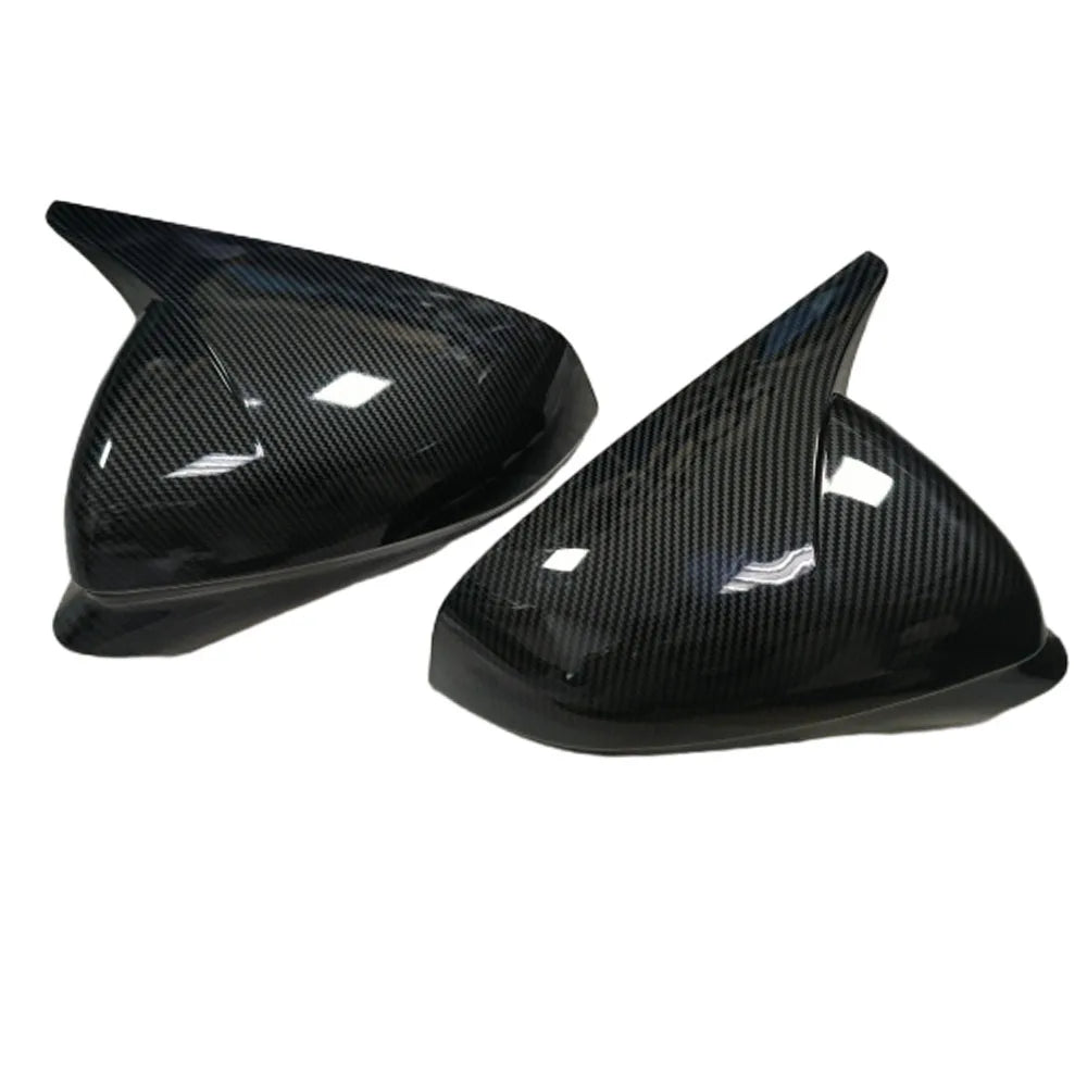 Self-Adhesive Stick On Horn Style Side Mirror Cover Trim For Seat Leon MK4 Cupra Formentor 2020-2024 Gloss Black Pair Quake Carbon
