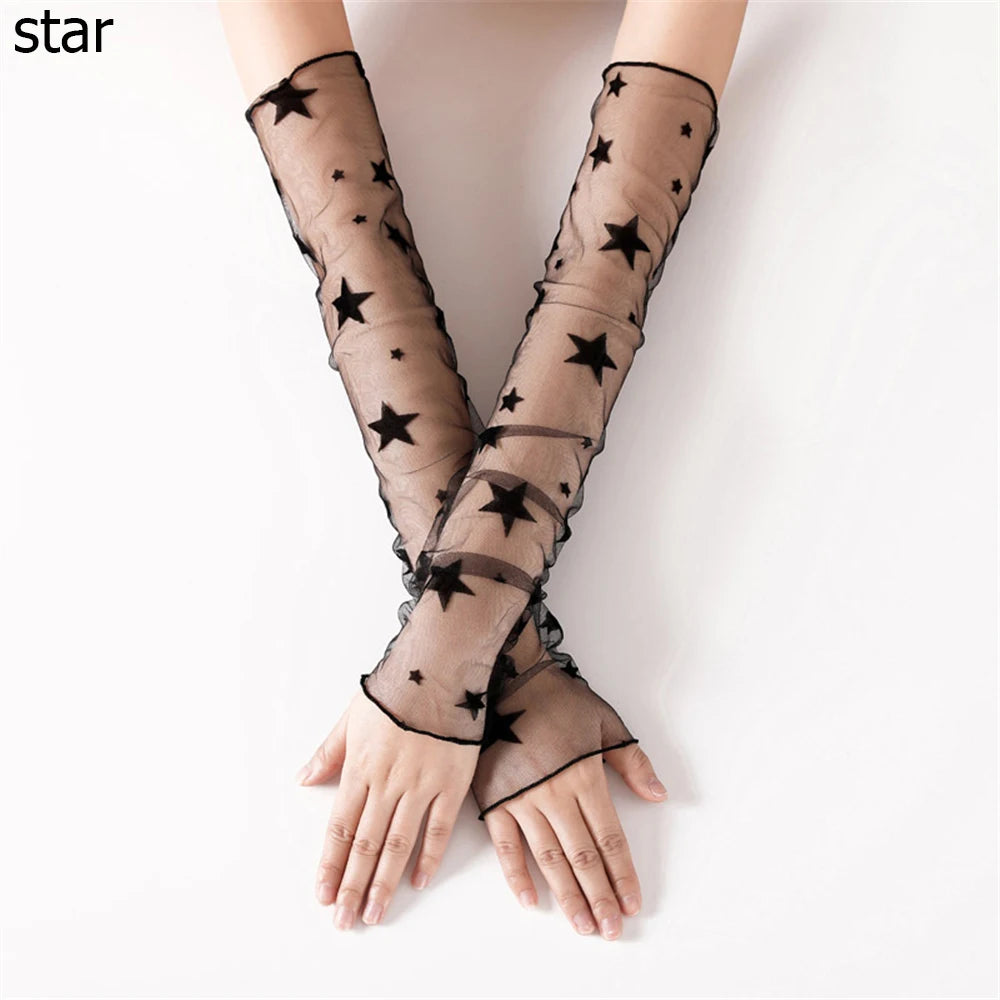 Spring Summer Fashion Sleeves Mesh Lace Thin Long-Sleeved Bike Breathable Cycling Gloves Driving Arm Warmers Sleeves Quake star