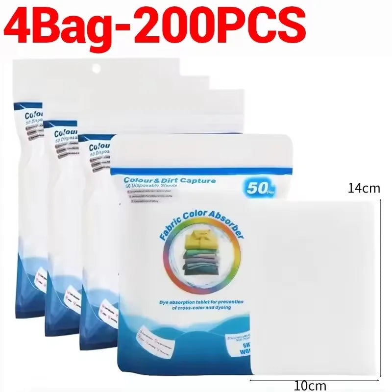 Anti-Dyeing Laundry Tablets Color Absorption Sheet Washing Machine Cleaning Clothing Supplies Anti-Cross Color Laundry Sheets Quake 4Bag-200PCS
