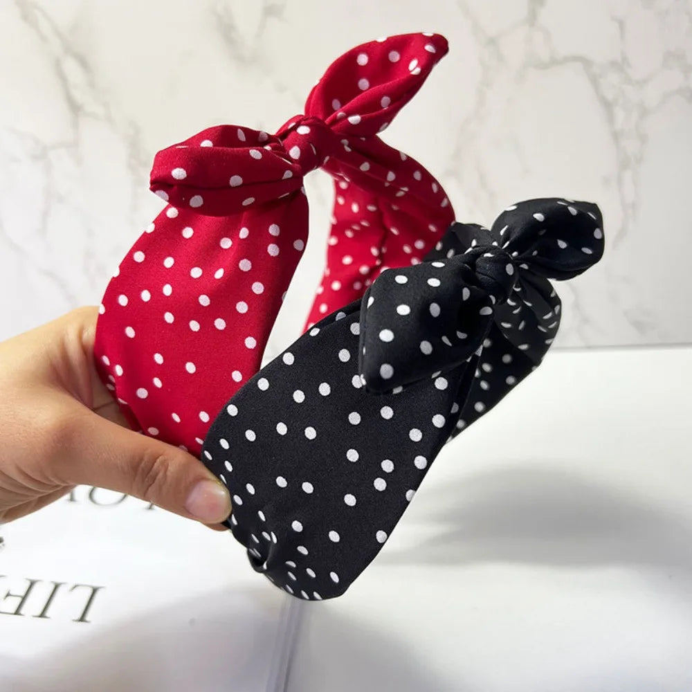 Retro Polka Dot Bow Headband for Women Girls Elegant Wide Edge High Skull Headband Fashion Versatile Hair Styling Accessories Quake