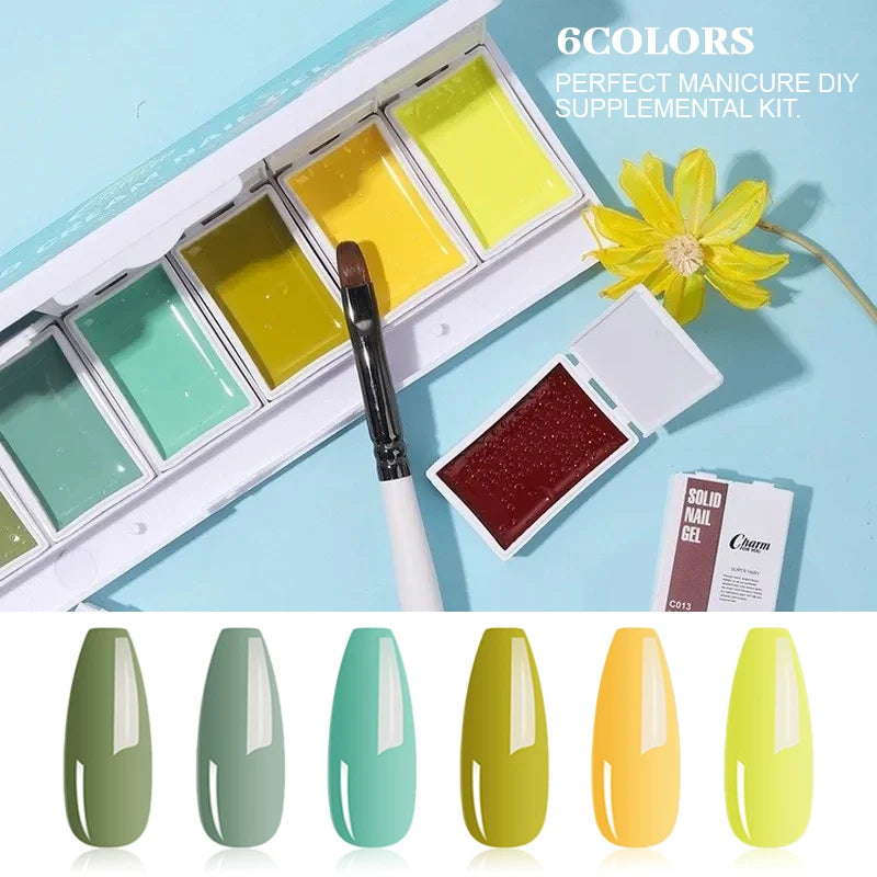 6 Colors Solid Nail Gel Nail Art Polish Gel Colorful Nail Varnish Nail Gel Polish Palette Manicure Canned Cream Nail Glue Quake