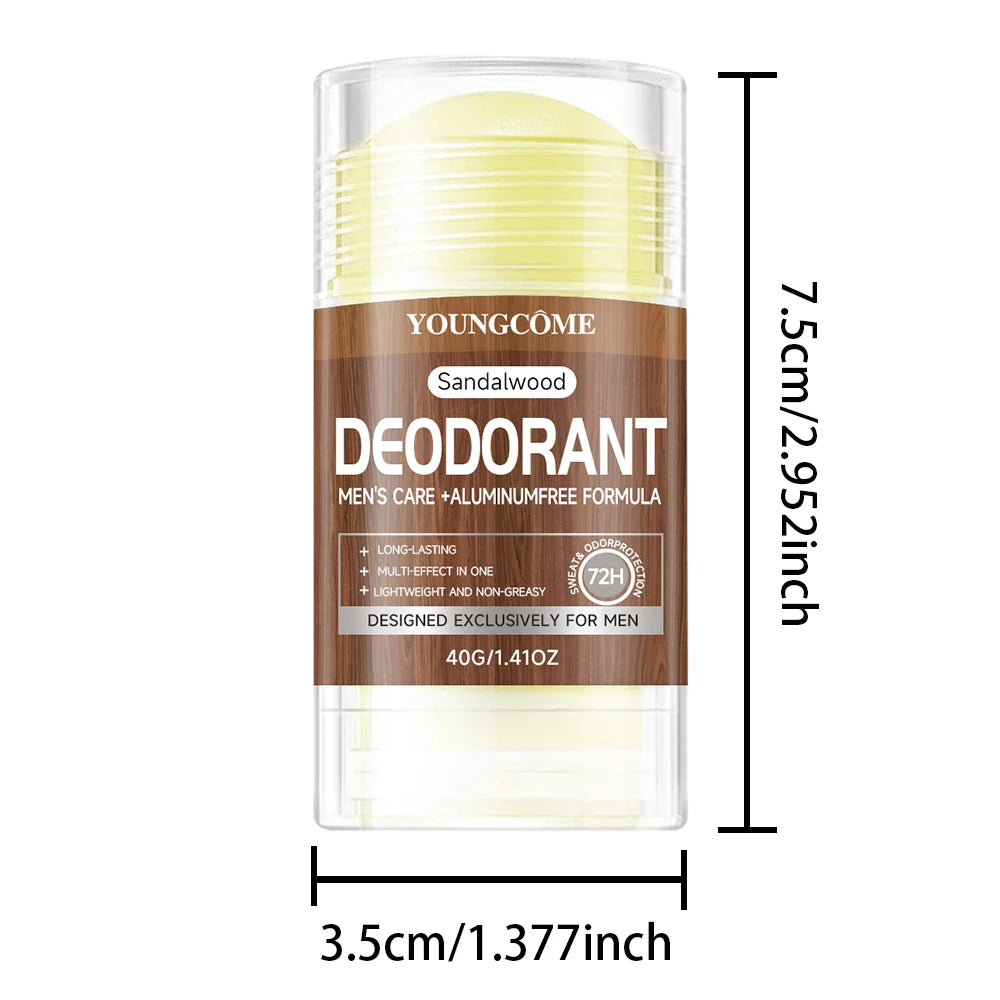Sandalwood Men's Deodorant Anti Sweating Keep Drying Lasting Fragrance Remove Armpit Odor Underarm Refresh Sticks Fade Body Odor Quake 40g