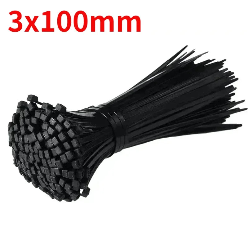 500/100Pcs Nylon Cable Tie Plastic Self-locking Binding Tape Black White Adjustable Cables Fastening Loop Wrap Strap Cable Tie Quake Black(3x100mm) 100PCS