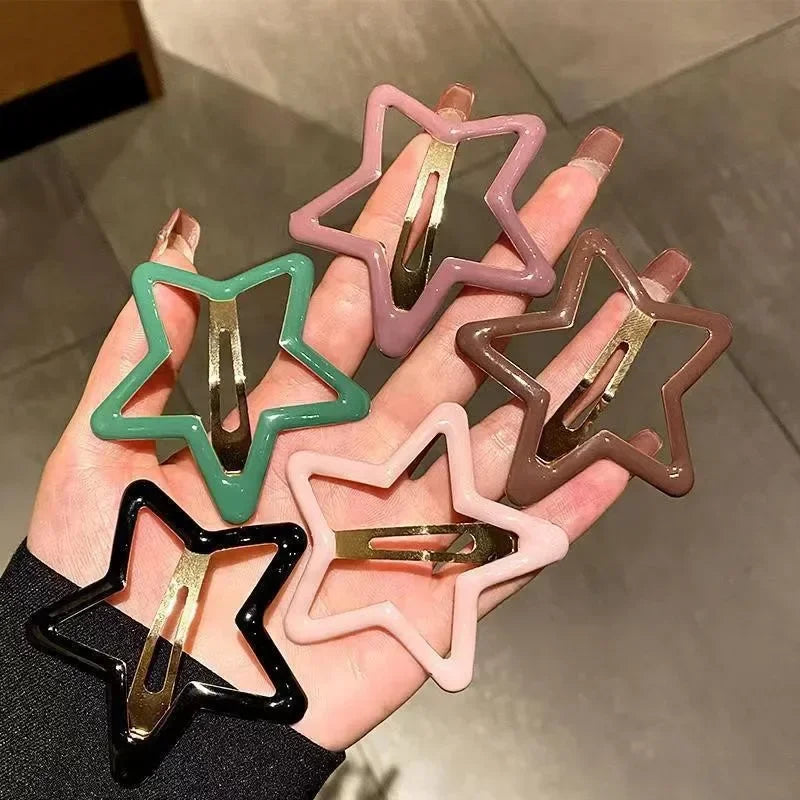 Colorful Y2K Star Hair Clips Women Girls Pentagram Clouds Metal Snap Clip Hairpins Barrettes Hair Grip Jewelry Bobby Hair Pins Quake set