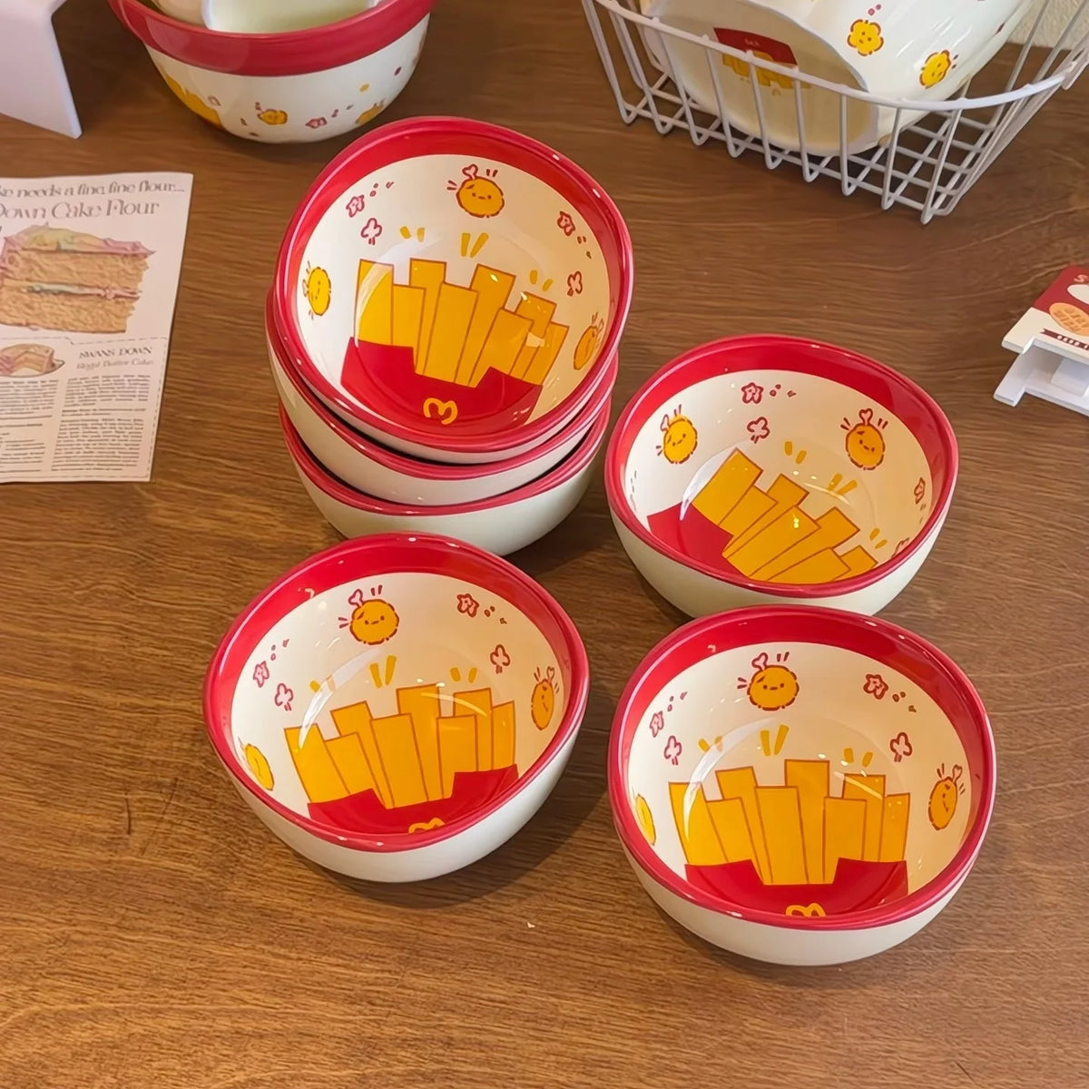 3/6 Pcs-Cute French Fries Shaped Ceramic Square Small Dishes, 3.7 Inches,Soy Sauce/Desserts/Ice Cream, Dishwasher Microwave Safe Quake