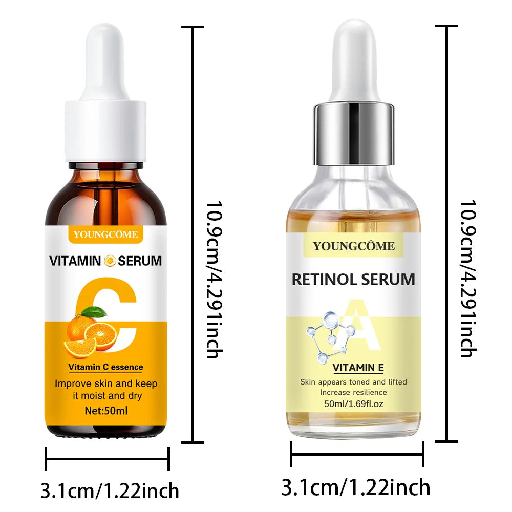 2pcs Vitamin C and retinol fortified serum rich in VC,keep skin hydrated and smooth,smooth fine lines and wrinkles,delicate skin Quake 50-50