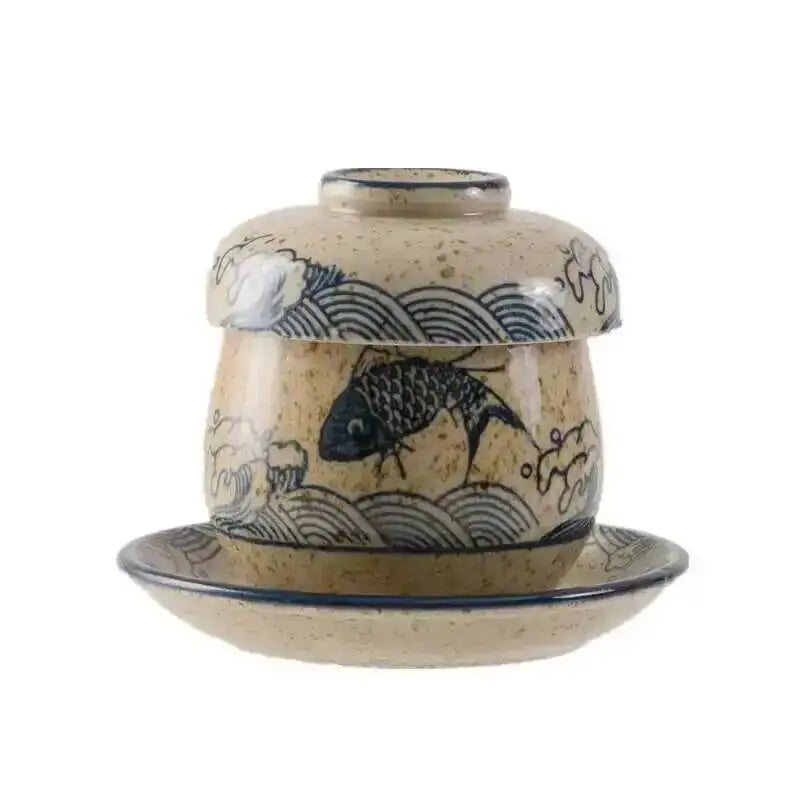 Steaming Bowl With Lid Ceramic Pudding Bowl Egg Steaming Cup Dessert Bird's Nest Small Egg Soup Bowl Quake