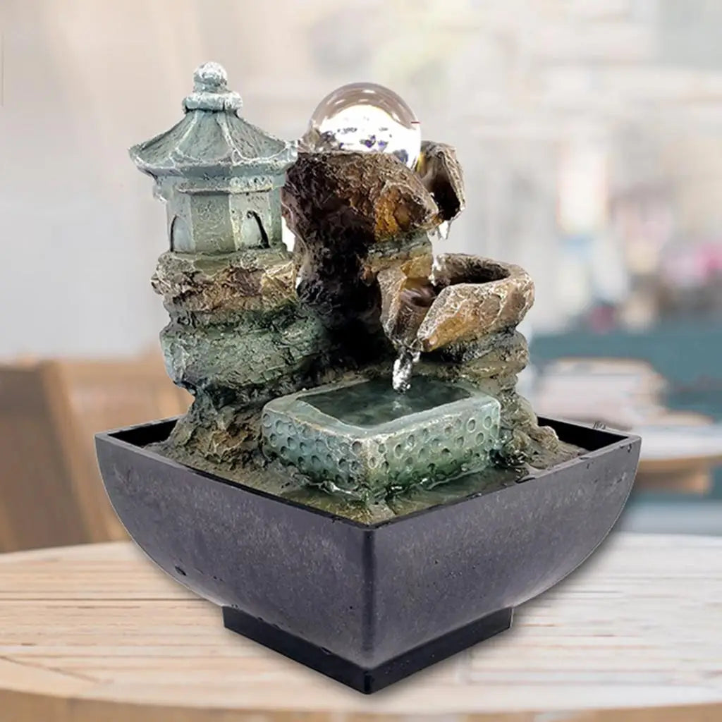 Tabletop Water Fountain Meditation w/ Lights Office Bedroom Decoration Arts Quake Style 3