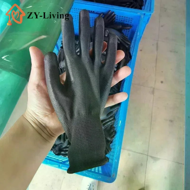 1 Pair Black Coating Gloves Nylon PU Gloves Woodworking Horticulture Automobile Maintenance Anti Slip And Dustproof Daily Use Quake