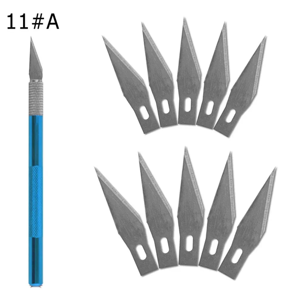 Repair Hand Tools Non-Slip Engraving Metal Knife Kit + 40/10pcs #11 Blades Cutter Craft Knives for Mobile Phone PCB Quake 1set-Blue