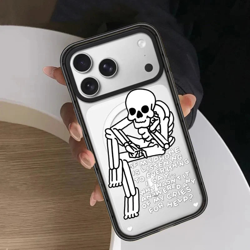 Stay Cold Skeleton Pattern Mirror Surface Magnetic Phone Case Cover for IPhone 13 14 15 16 17 18 Pro Max Case Quake
