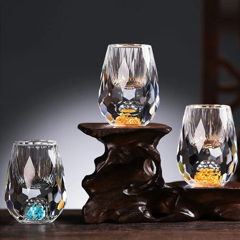 YWDL 6pcs 15ml Liquor Crystal Glasses Set Diamond Cutting Vodka Shot Glass Whiskey Sake Soju Brandy Tea Cup Wine Glasses Quake