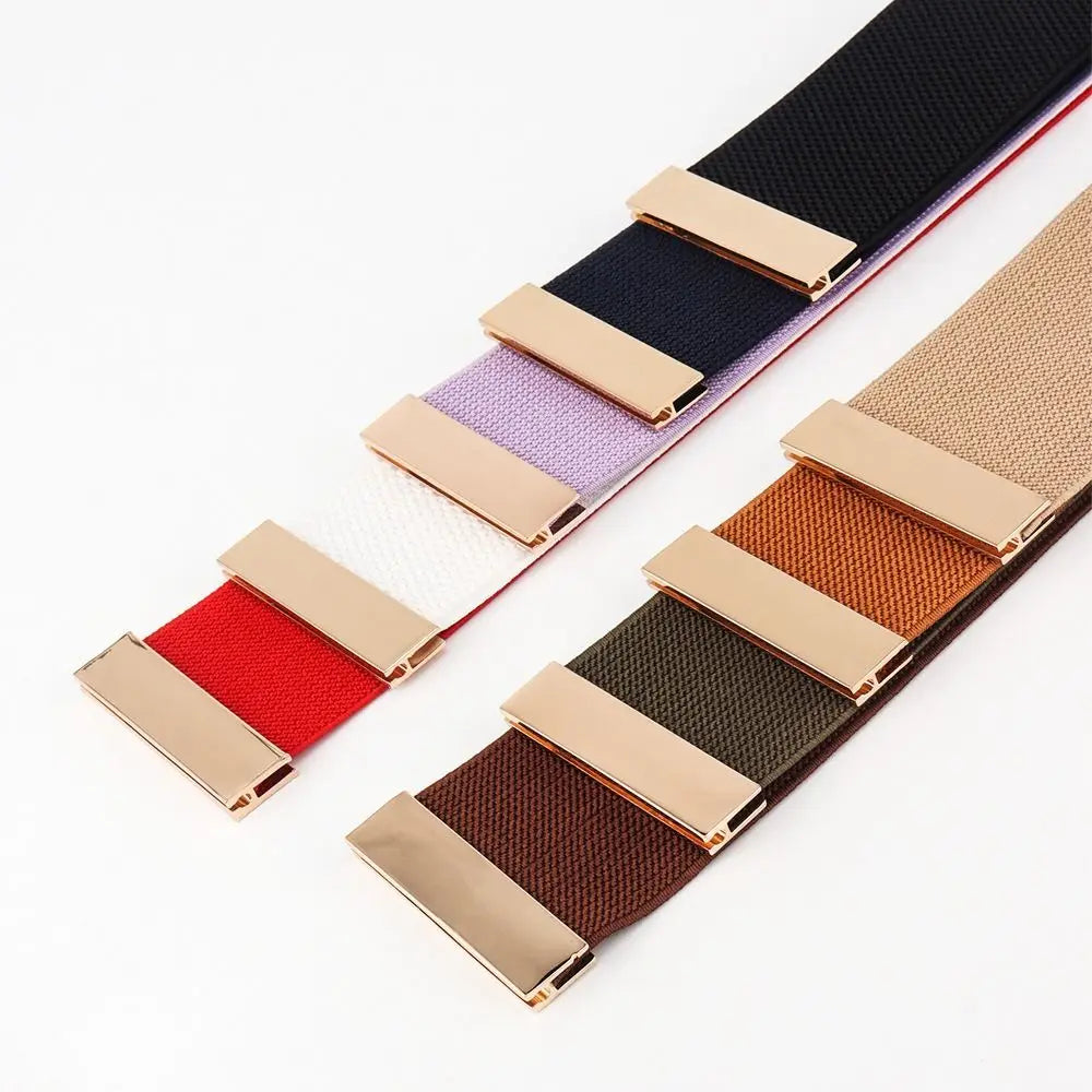 New Wide Elastic Belt Solid Color Metal Buckle Stretch Cinch Waistband Waistband Corset Belt Down Coat Quake