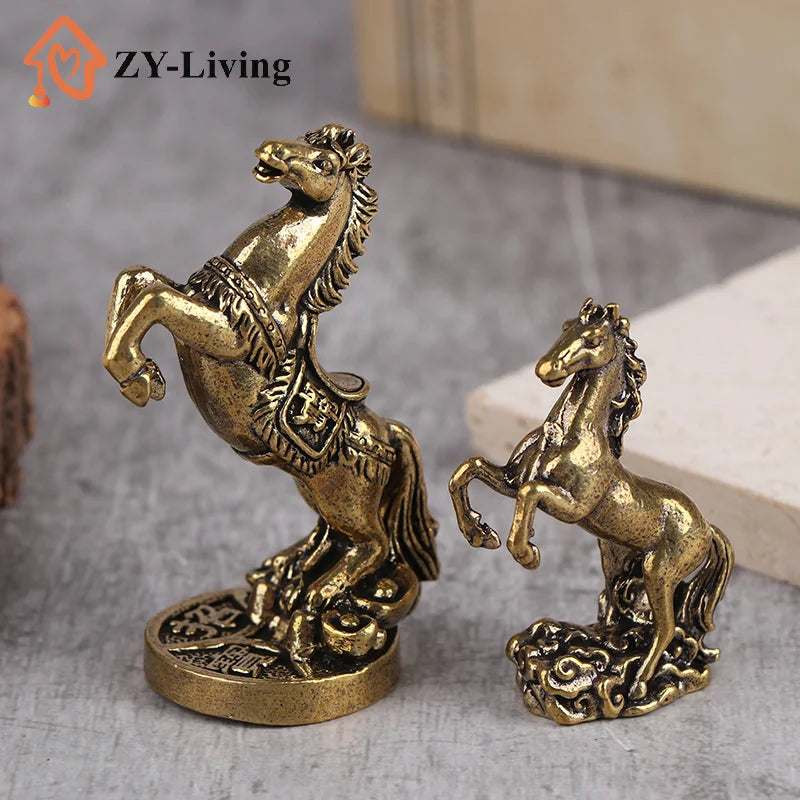 1Pc Bronze Horse Statue Chinese Zodiac Sculpture Metal Craft Living Room Tea Table Desktop Home Decor Quake