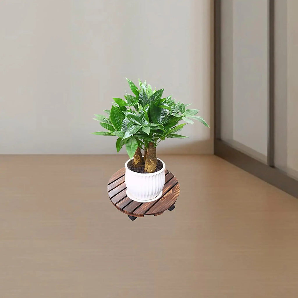 Wood Plant Caddy with Swiveling Casters Round Plant Roller Base Rolling Plant Stand for Living Room Indoor Outdoor Yard Garden Quake
