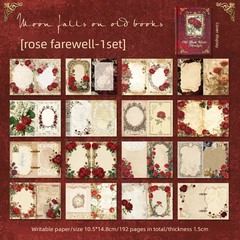 1set Vintage Rose Pattern Handmade Book Material Base Paper Handmade Book Office Supplies Quake A