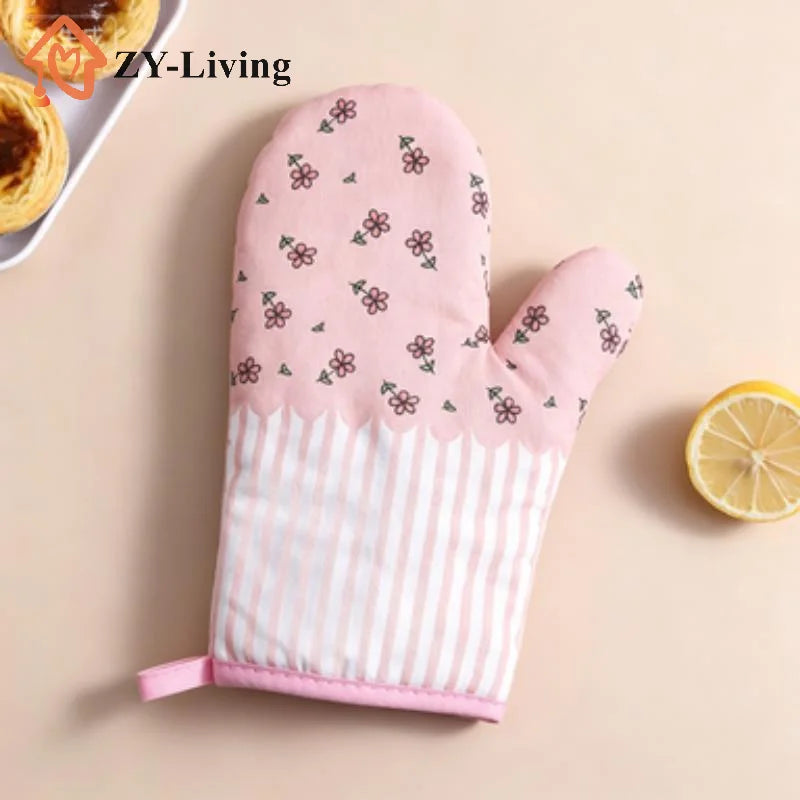 1Pcs Thickened Plaid Microwave Oven Gloves Heat Resistant Anti-scald Insulation Gloves Kitchen Baking Tools Quake
