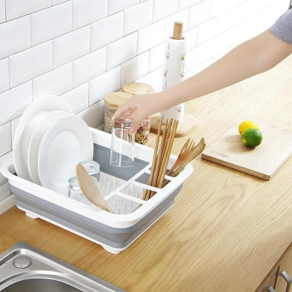 Foldable Dish Rack Kitchen Drain Rack Space Saving Cutlery Storage PP TPR Material Multifunction Sink Organizer Drying Rack Quake