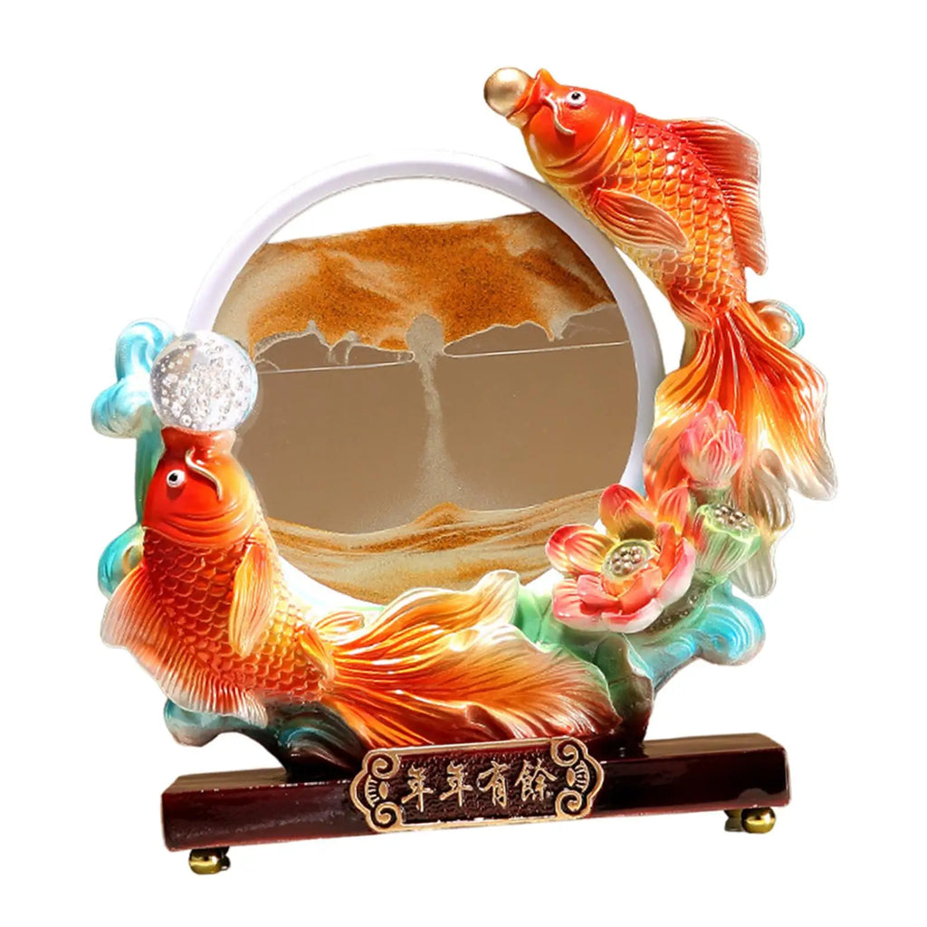 Carp Statue, Orange Sand Carp Sculpture Home Decoration Moving Sand Art Decor for Adults Bedroom Quake