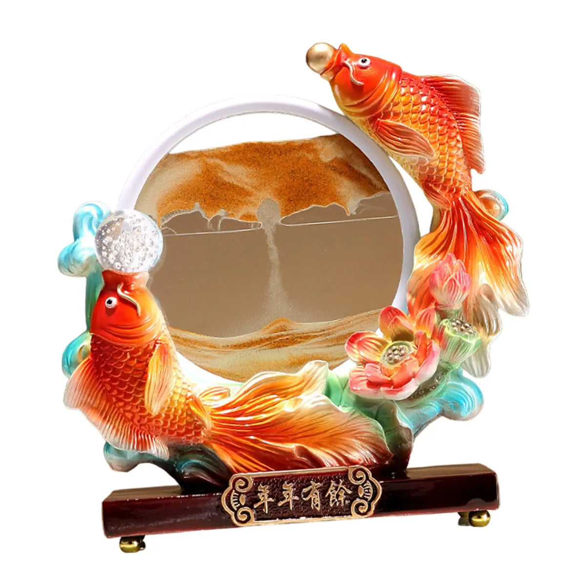 Carp Statue, Orange Sand Carp Sculpture Home Decoration Moving Sand Art Decor for Adults Bedroom Quake