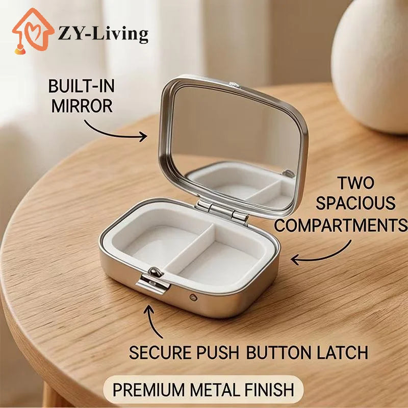 1Pcs 2-Compartment Retro Sardine Print Pill Box Metal Mini Organizer For Women Travel Jewelry Medicine Candy Storage Quake
