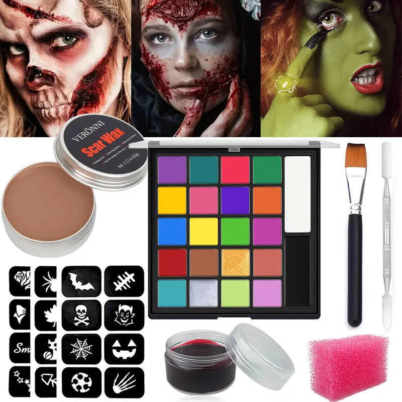 22 Color Face Body Painting Kit for Kids Adults,Face Paint Makeup Palette with Brush,Halloween Carnival Artist Cosplay Art Party Quake 7 pcs 03