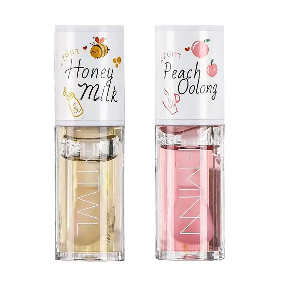 Korean Kawaii Lip gloss Honey Peach Lip Oil Long Lasting Non-sticky Moisturizing Vitamin E Lip Tint Lip Plumper Lip Care Serum Quake