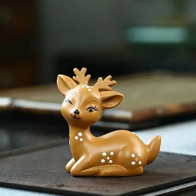 Zisha Tea Pet Plum Blossom Deer Figurine Sculpture Cartoon One Way Tea Play Quake
