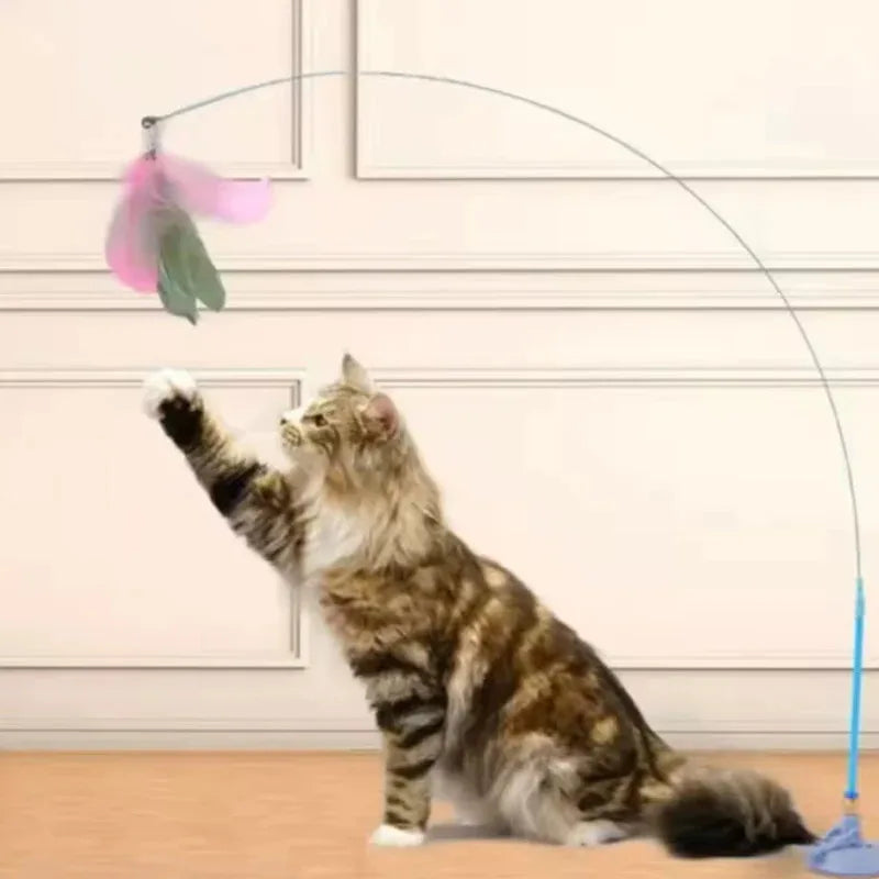 Pet Teasing Cat Stick Feather Wand With Bell - Interactive Suction Cup Toy for Kittens and Cats, Fun Playing Accessories to Enga Quake