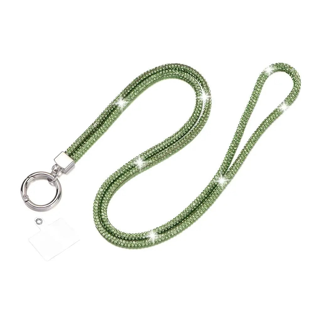 Glitter Rhinestone Phone Lanyard Phone Diamond Crystal Chain Straps Keychain Hanging Anti-lost Rope Quake green