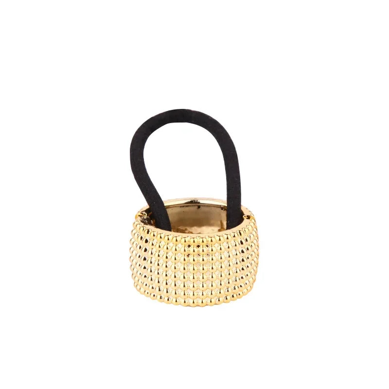 Women Vintage Ponytail Holder Buckle High Elastic Clip Hair Rope Fashion Simple Round Hair Ties Rings Headwear Hair Accessories Quake gold