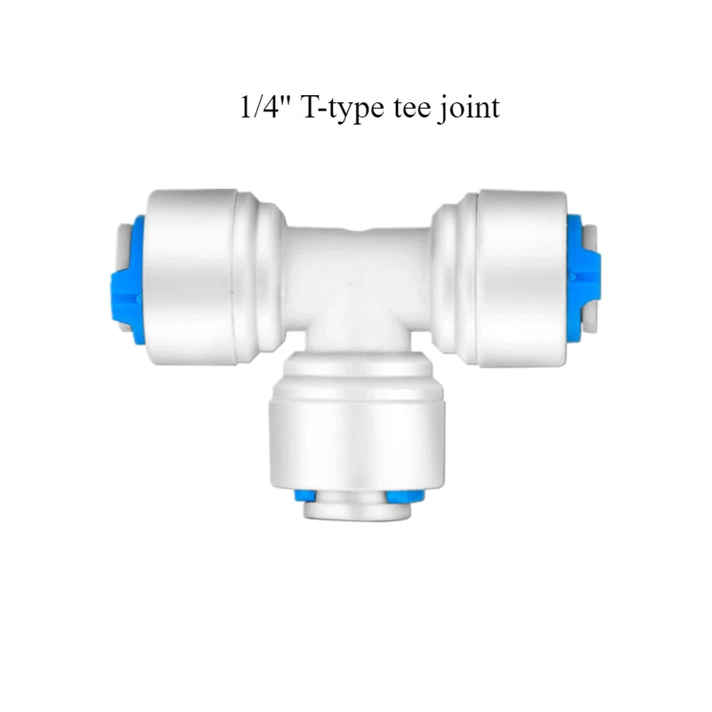 Water Tubing to Connect Quick Connect Fitting Hose Pipe RO Water Reverse Osmosis System Water Tube Fitting 1/4" 3/8" Tube OD Quake 1 I 4 T-type tee