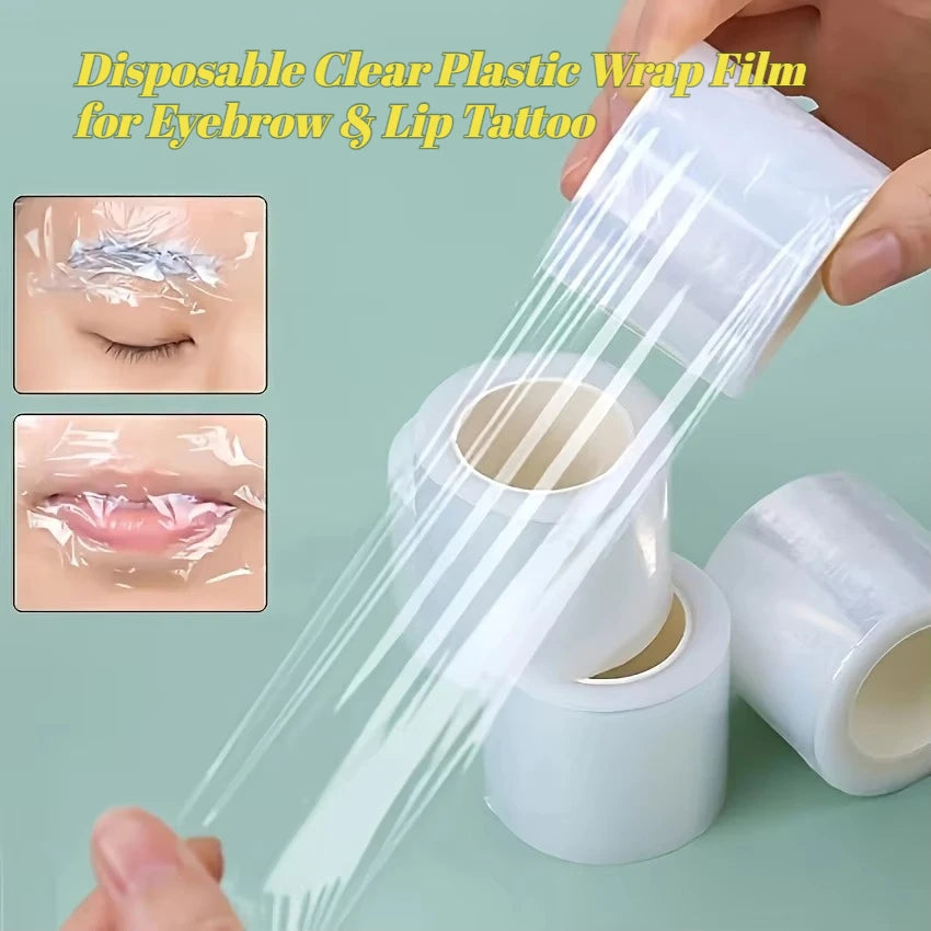 vvocci Disposable Clear Plastic Wrap Film for Eyebrow & Lip Tattoo – 1 Roll Protective Cover for Permanent Makeup Supplies Quake