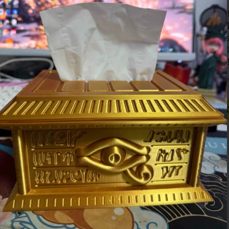 2026 New Yu-Gi-Oh Millennium Stone Tissue Box 3D Printed Golden Sarcophagus Desktop Ornament Storage Holder Creative Gift Toys Quake