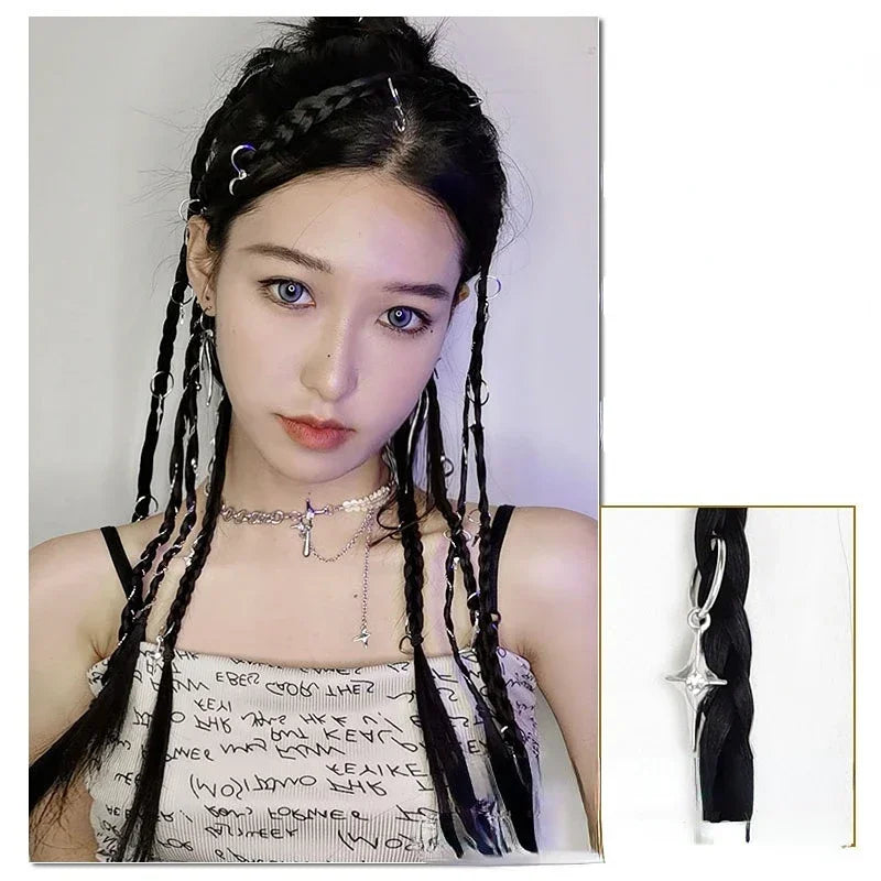 2pcs/set Y2K Boxing Braids Girls Cool Fashion hair Braide Women Fried Dough Twist Braid Traceless Invisible BB Clip Boxing Braid Quake