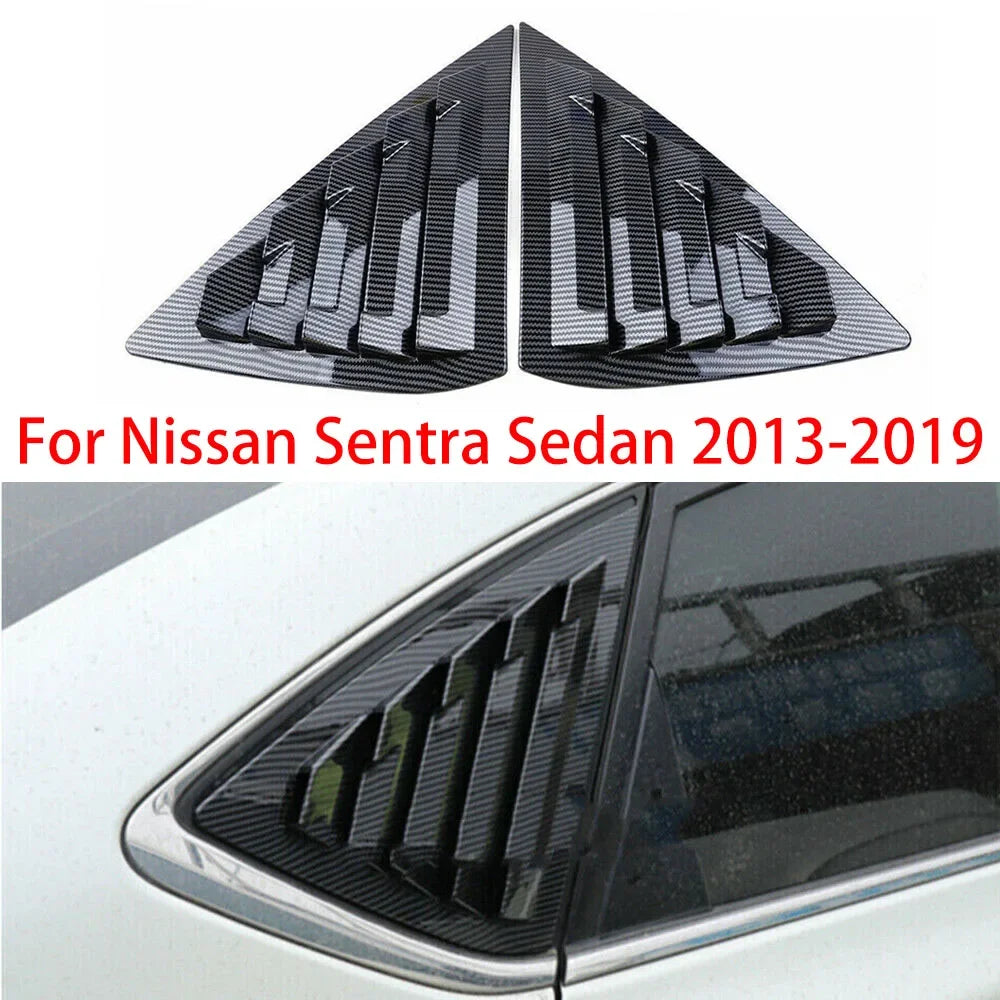 For Nissan Sentra Sedan 2013-2019 Car Rear Louver Window Side Shutter Cover Trim Sticker Vent Scoop ABS Carbon Fiber Black Auto Quake