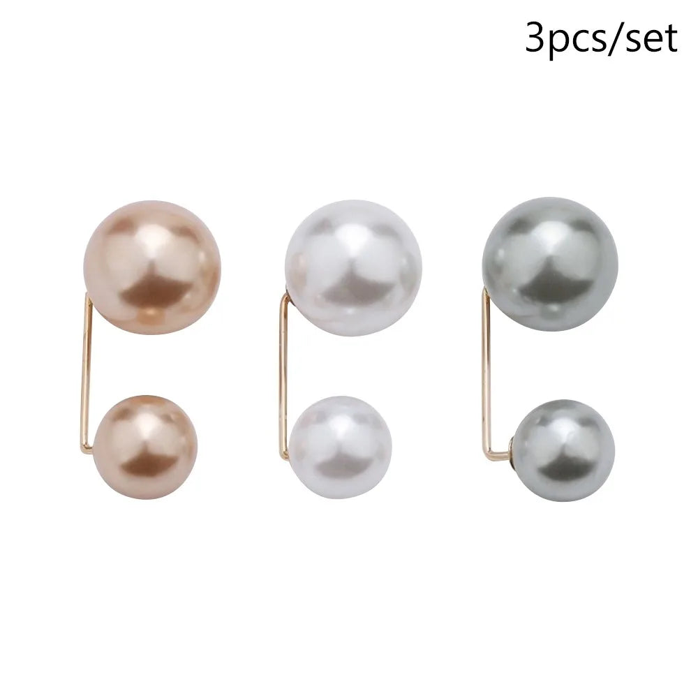 3/6/8PCS Double Head Pin Pearl Brooch Adjustable Collar Clip Non-Slip Safety Pins DIY Sewing Multi-Purpose Brooches Quake Style 9