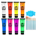 UV Neon Oil Face and Body Art Paint, 8 Tubes Glow in the Dark Body Paints Makeup, Neon Fluorescent Glow in Dark Party Cosmetics Quake 10 pcs