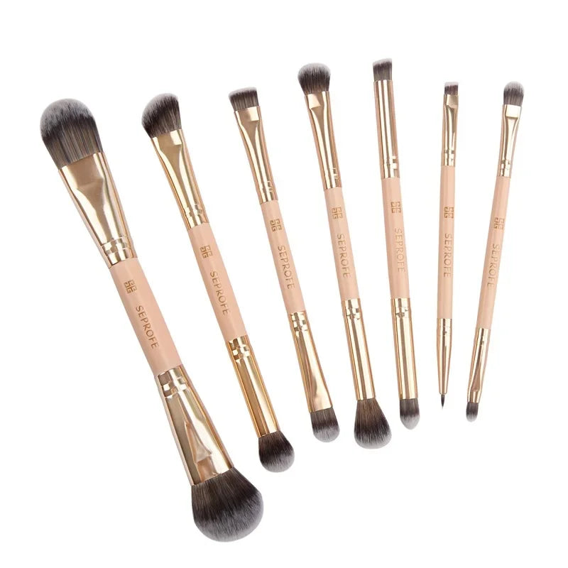 7Pcs/Lot Makeup Brush Tube Double Head Eyeliner Eye Shadow Foundation Brushes With Zipper Bag Quake