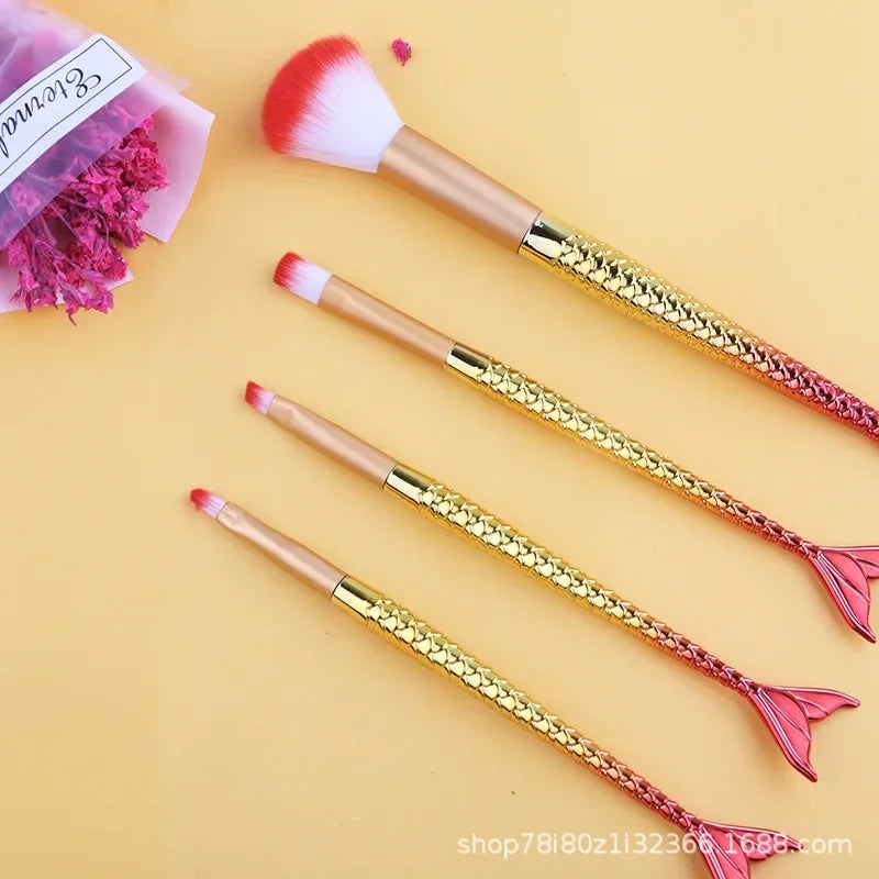 Mermaid Makeup Brushes Set Cosmetic Powder Eye Shadow Foundation Blush Brush Soft Beauty Make Up Tool Maquiagem 6 Color Gradient Quake Red set
