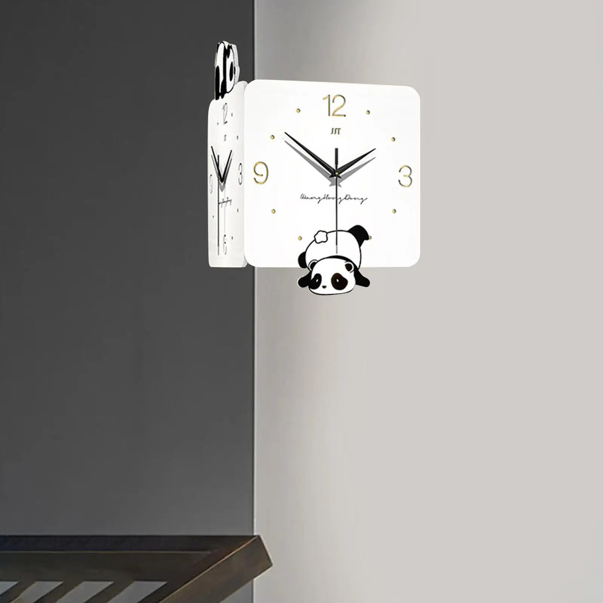 Corner Wall Clock Cute Panda Silent Stylish Decorative Clock Wall Art for Living Room Decoration Office Farmhouse Bathroom Home Quake