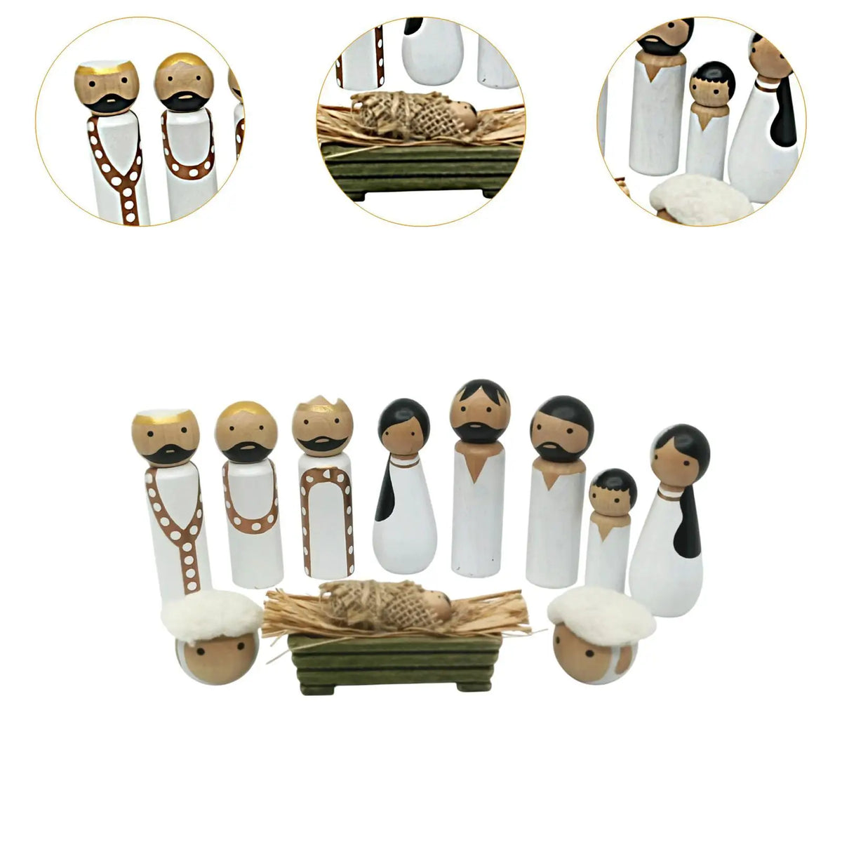 Wood Nativity Scene Figurine Set Compact Desktop Ornament Gift Jesus Birth Christmas Decoration Crafts for Desk Office Xmas Quake