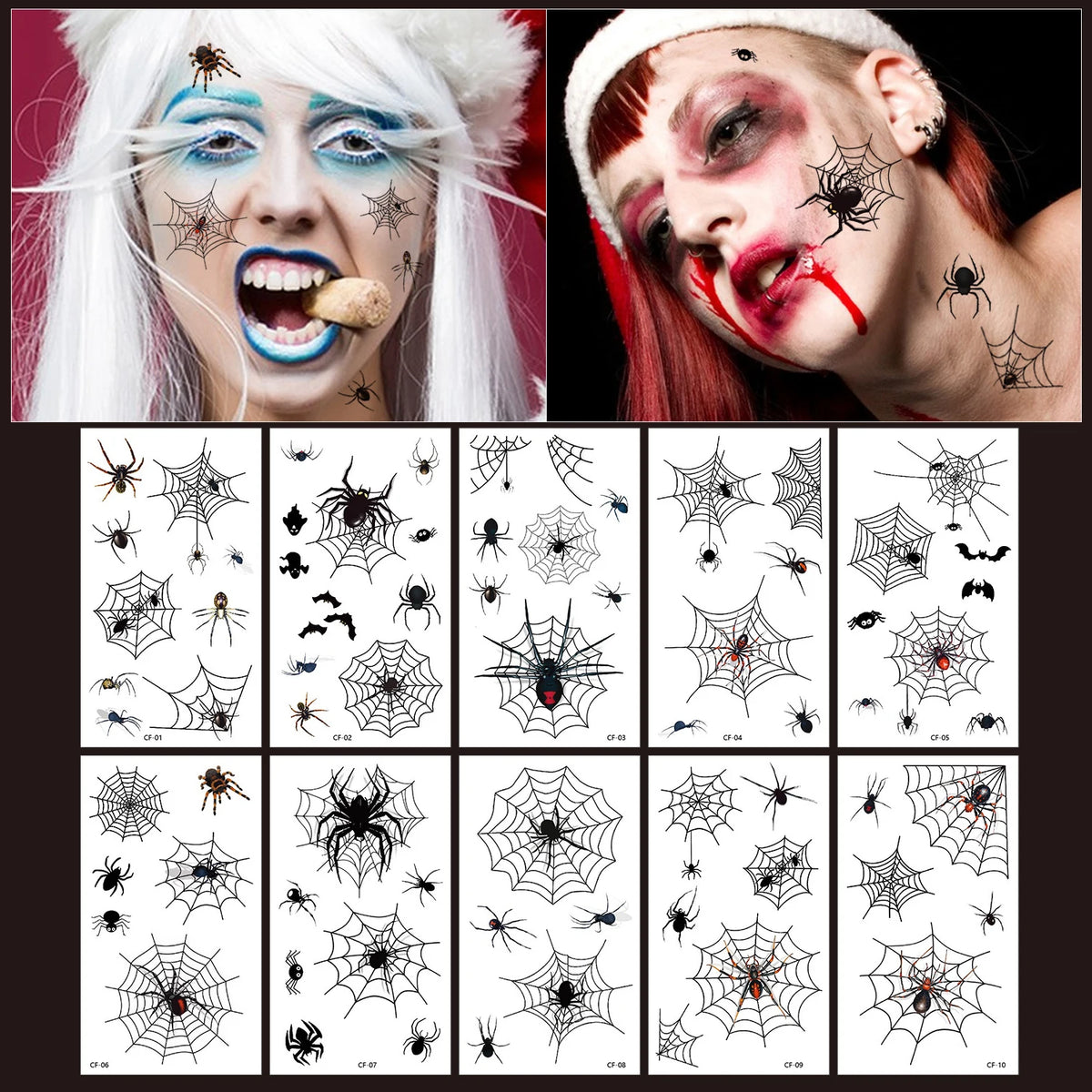 Halloween spider web Cartoon Tattoos Stickers Temporary Bloodstain Wound Costume Festival Celebration Make Up Arm Face Tattoo Quake