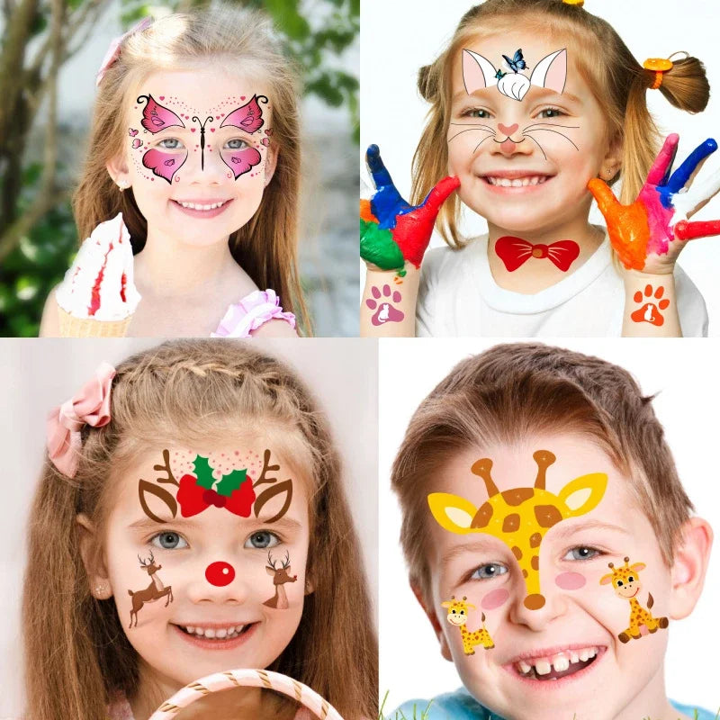 Children‘s Party Face Makeup Decoration Tattoo Sticker Unicorn Mermaid Animal Fun Temporary Tattoo Sticker Water Transfer 1pc Quake